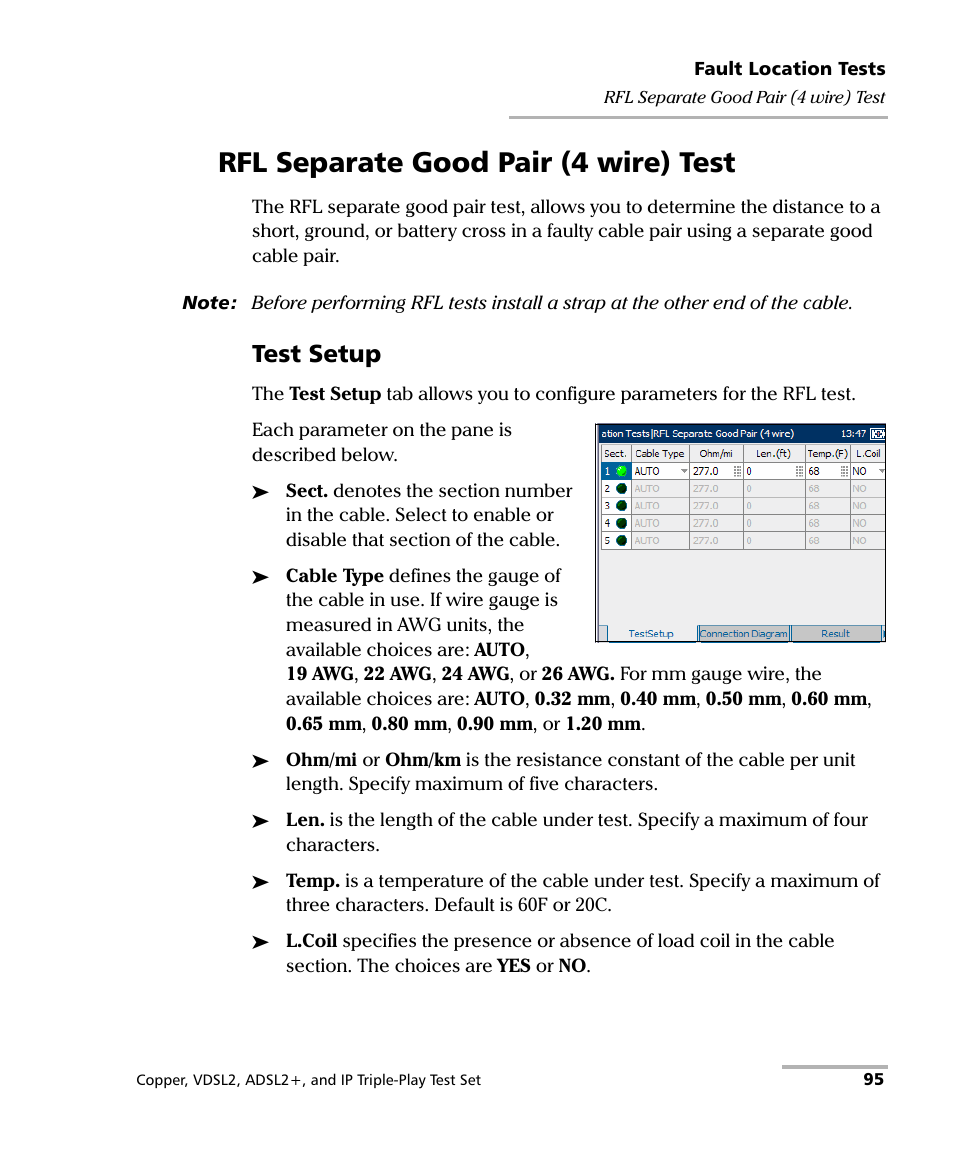 Rfl separate good pair (4 wire) test, Test setup | EXFO VDSL2 User Manual | Page 103 / 267