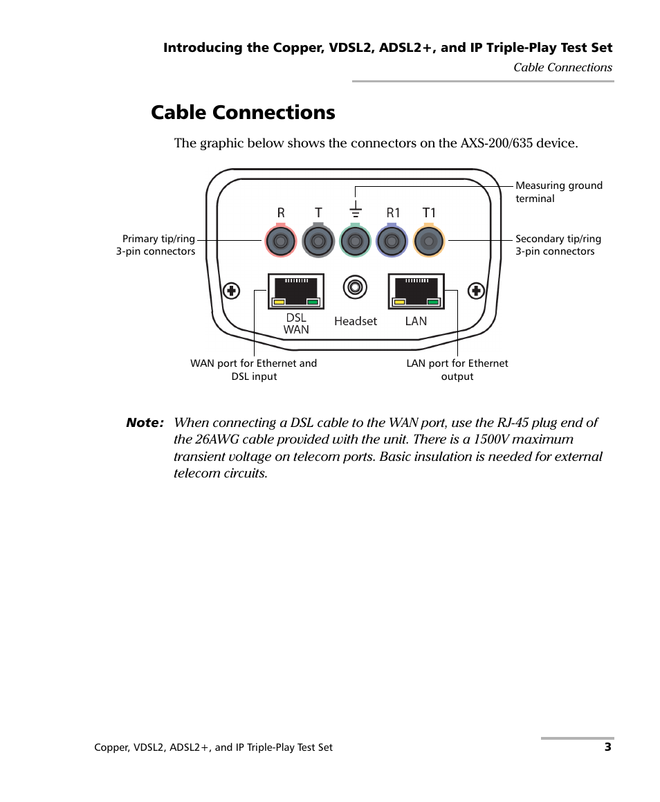 Cable connections | EXFO VDSL2 User Manual | Page 11 / 267