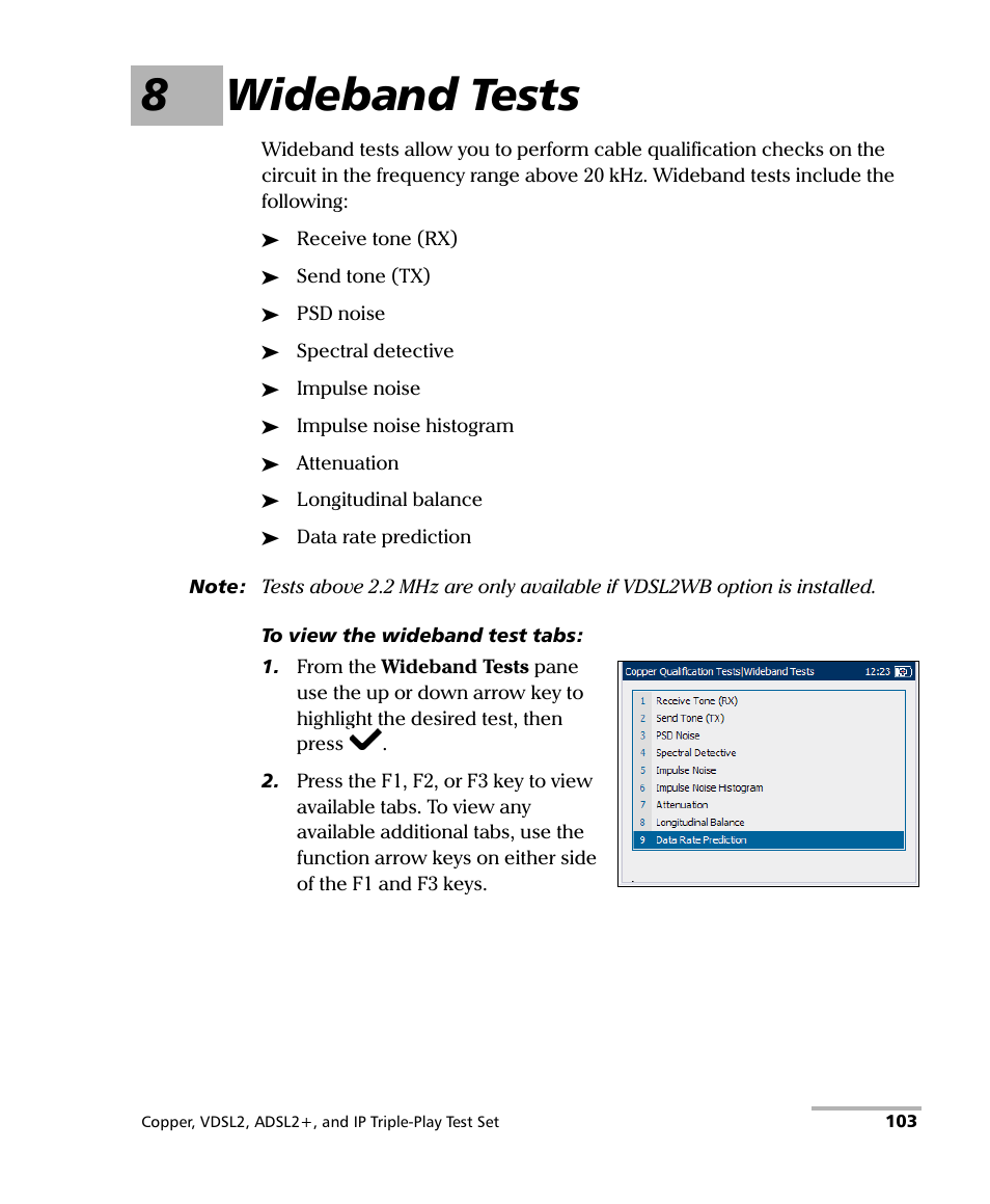 8 wideband tests, 8wideband tests | EXFO VDSL2 User Manual | Page 111 / 267