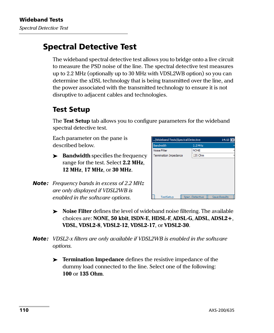 Spectral detective test, Test setup | EXFO VDSL2 User Manual | Page 118 / 267