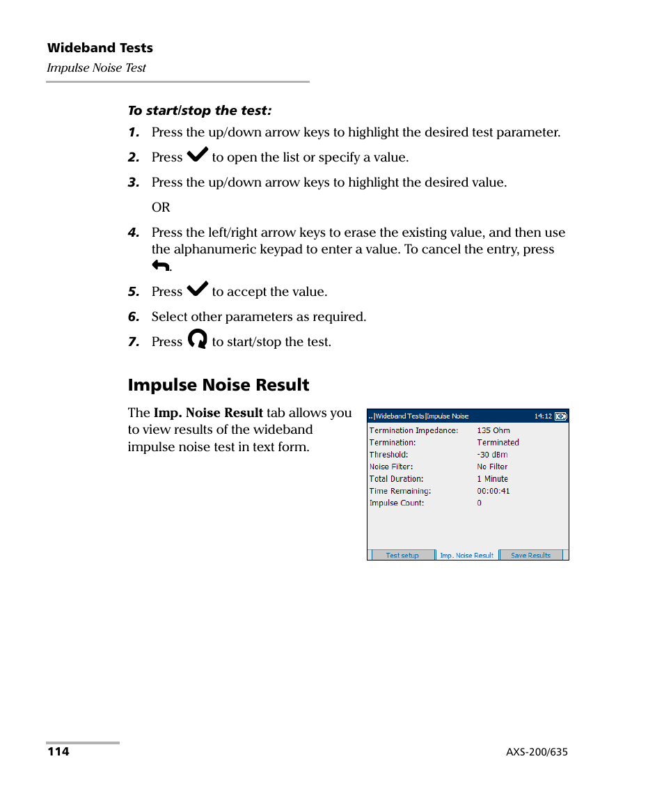 Impulse noise result | EXFO VDSL2 User Manual | Page 122 / 267