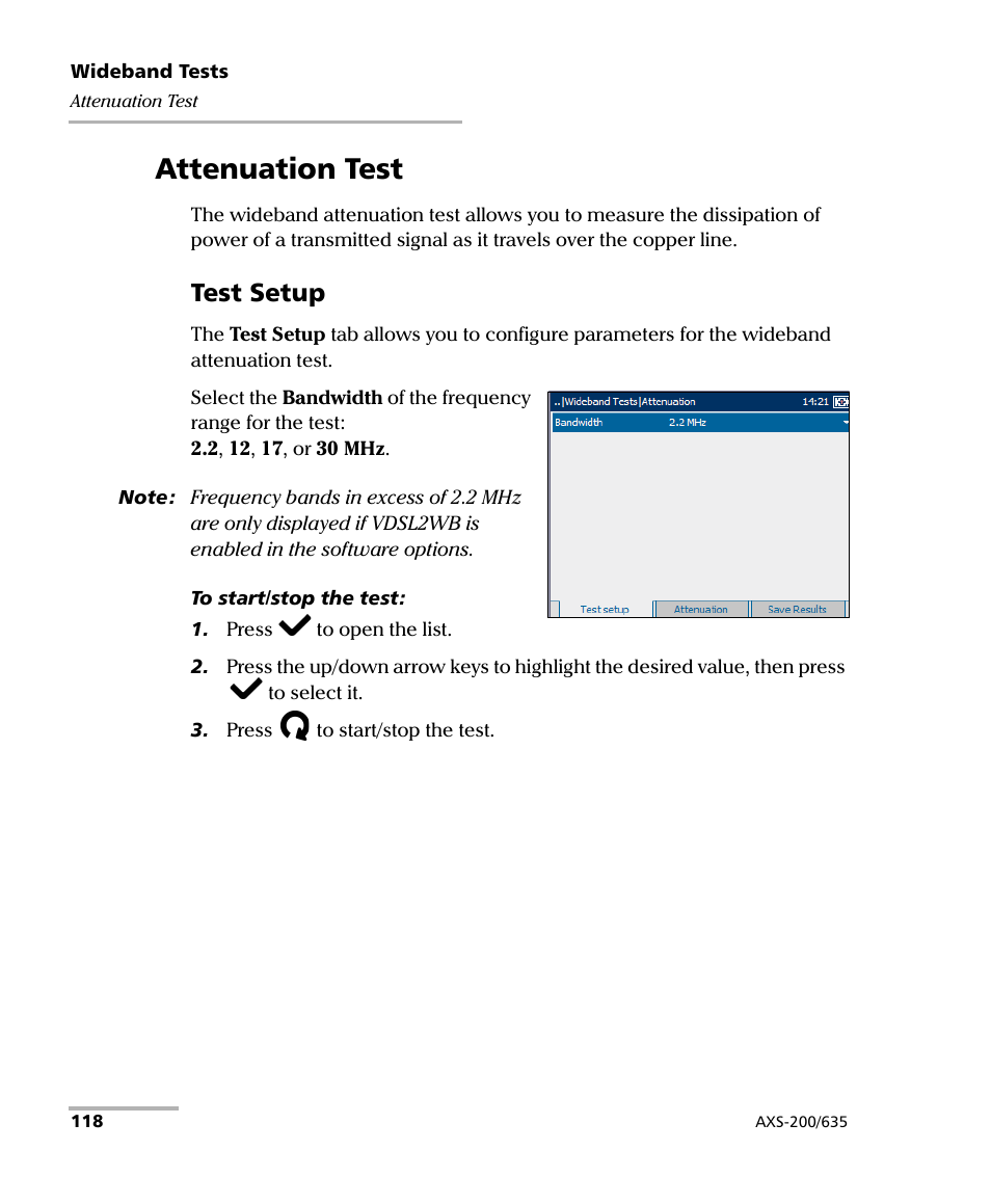 Attenuation test, Test setup | EXFO VDSL2 User Manual | Page 126 / 267