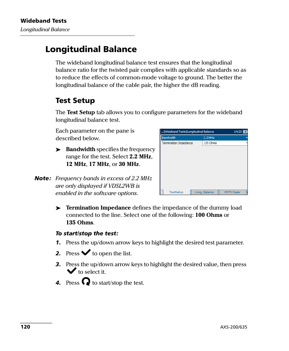 Longitudinal balance, Test setup | EXFO VDSL2 User Manual | Page 128 / 267