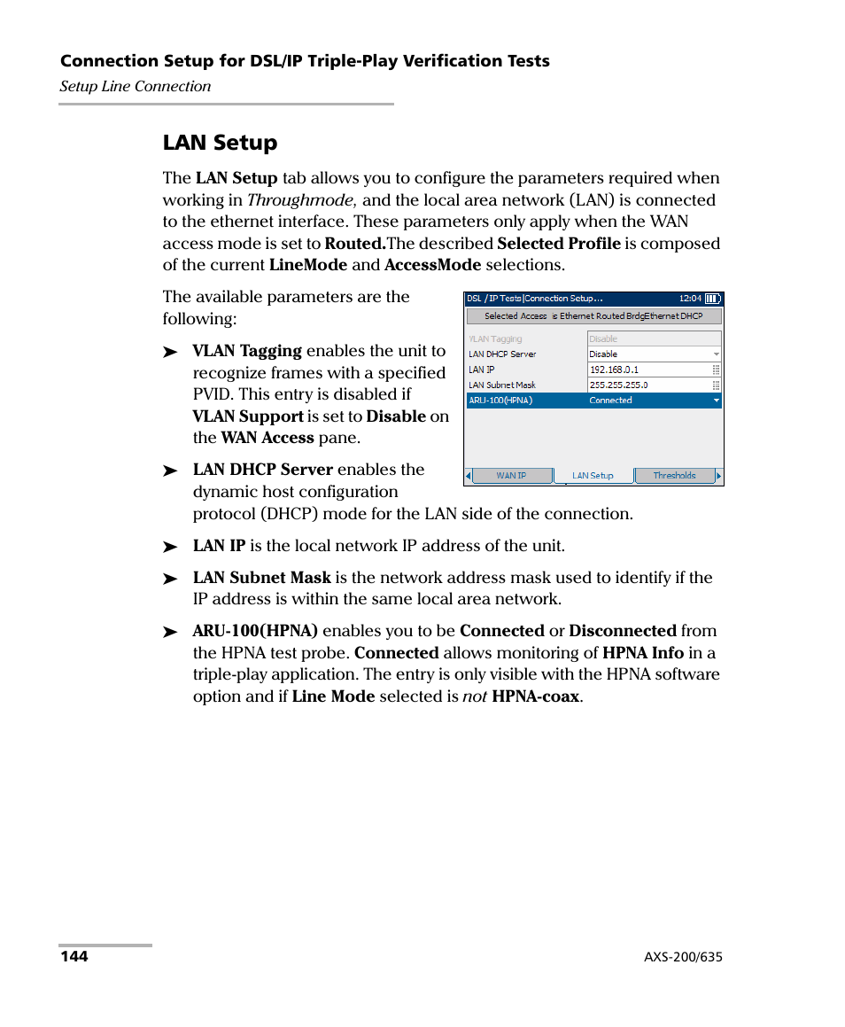 Lan setup | EXFO VDSL2 User Manual | Page 152 / 267