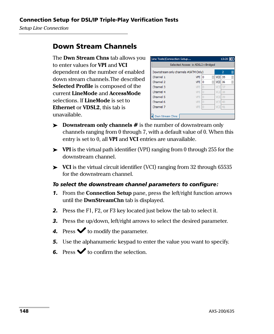 Down stream channels | EXFO VDSL2 User Manual | Page 156 / 267