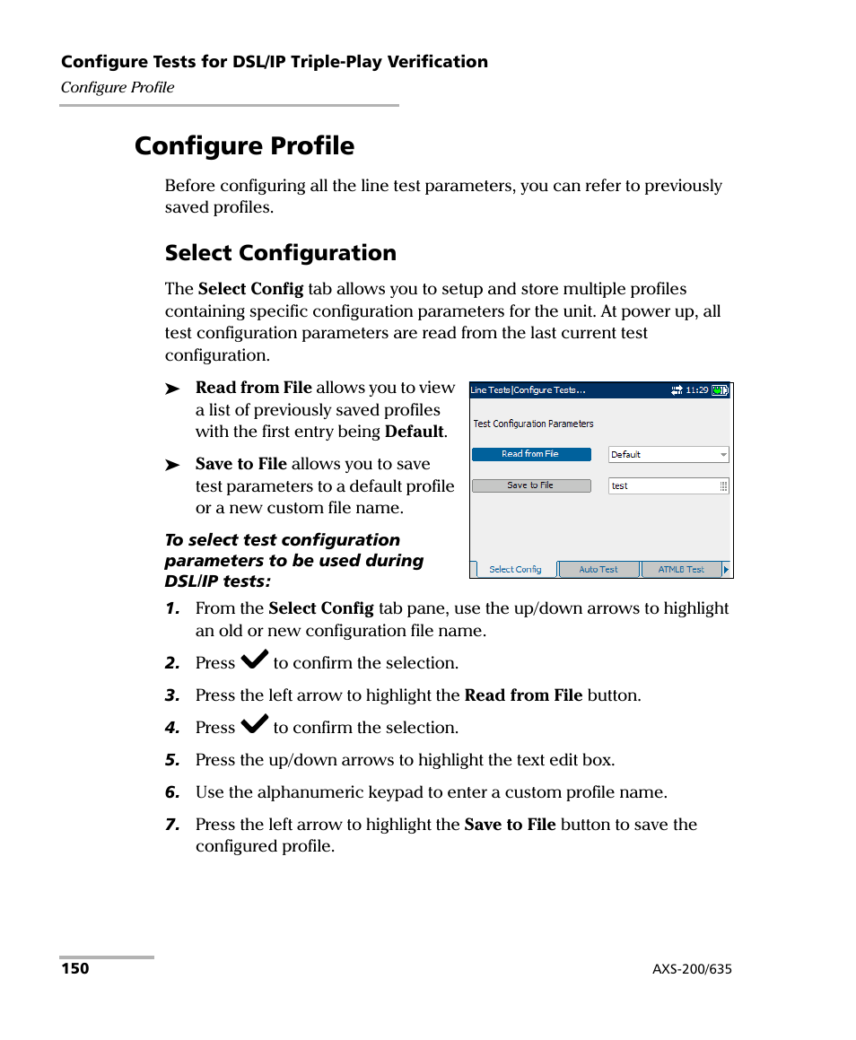 Configure profile, Select configuration | EXFO VDSL2 User Manual | Page 158 / 267