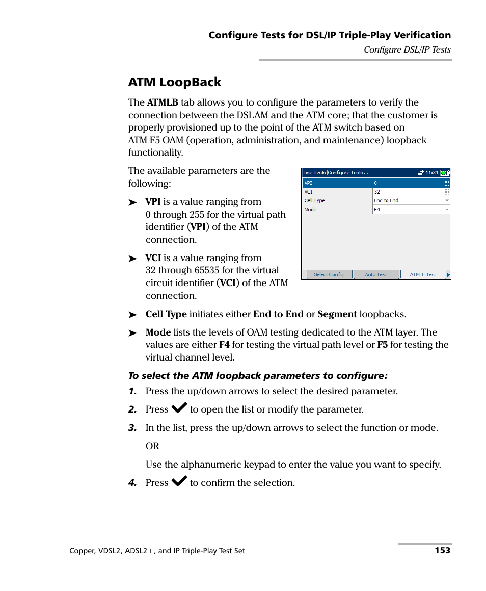 Atm loopback | EXFO VDSL2 User Manual | Page 161 / 267