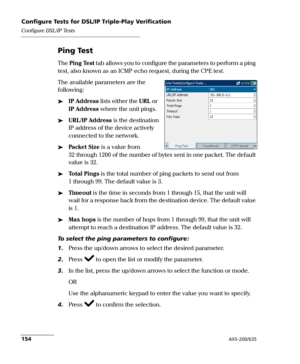 Ping test | EXFO VDSL2 User Manual | Page 162 / 267