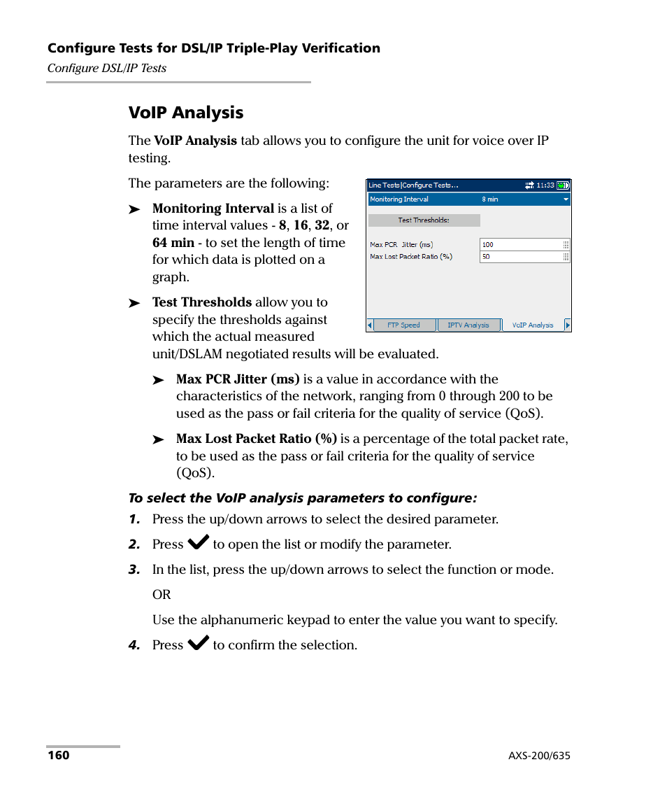 Voip analysis | EXFO VDSL2 User Manual | Page 168 / 267