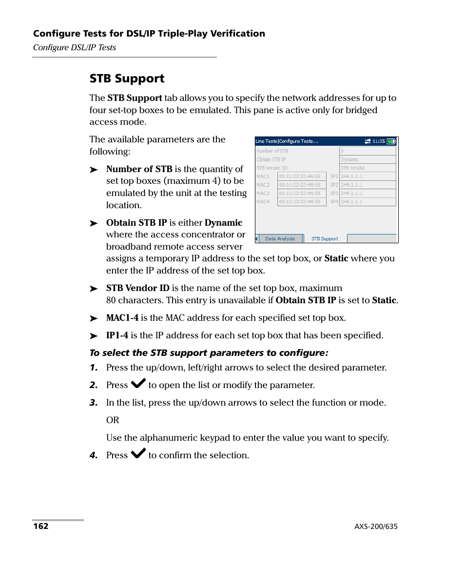 Stb support | EXFO VDSL2 User Manual | Page 170 / 267