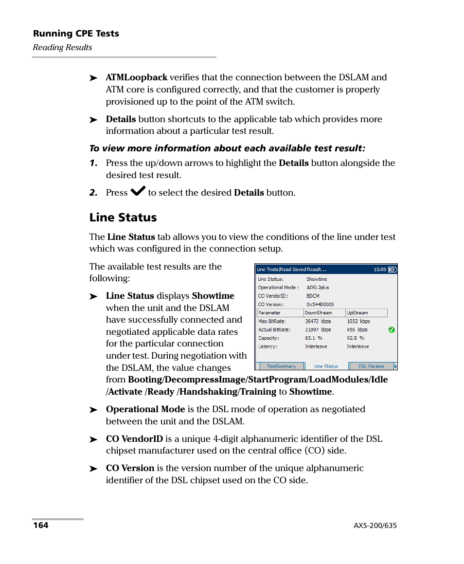 Line status | EXFO VDSL2 User Manual | Page 172 / 267