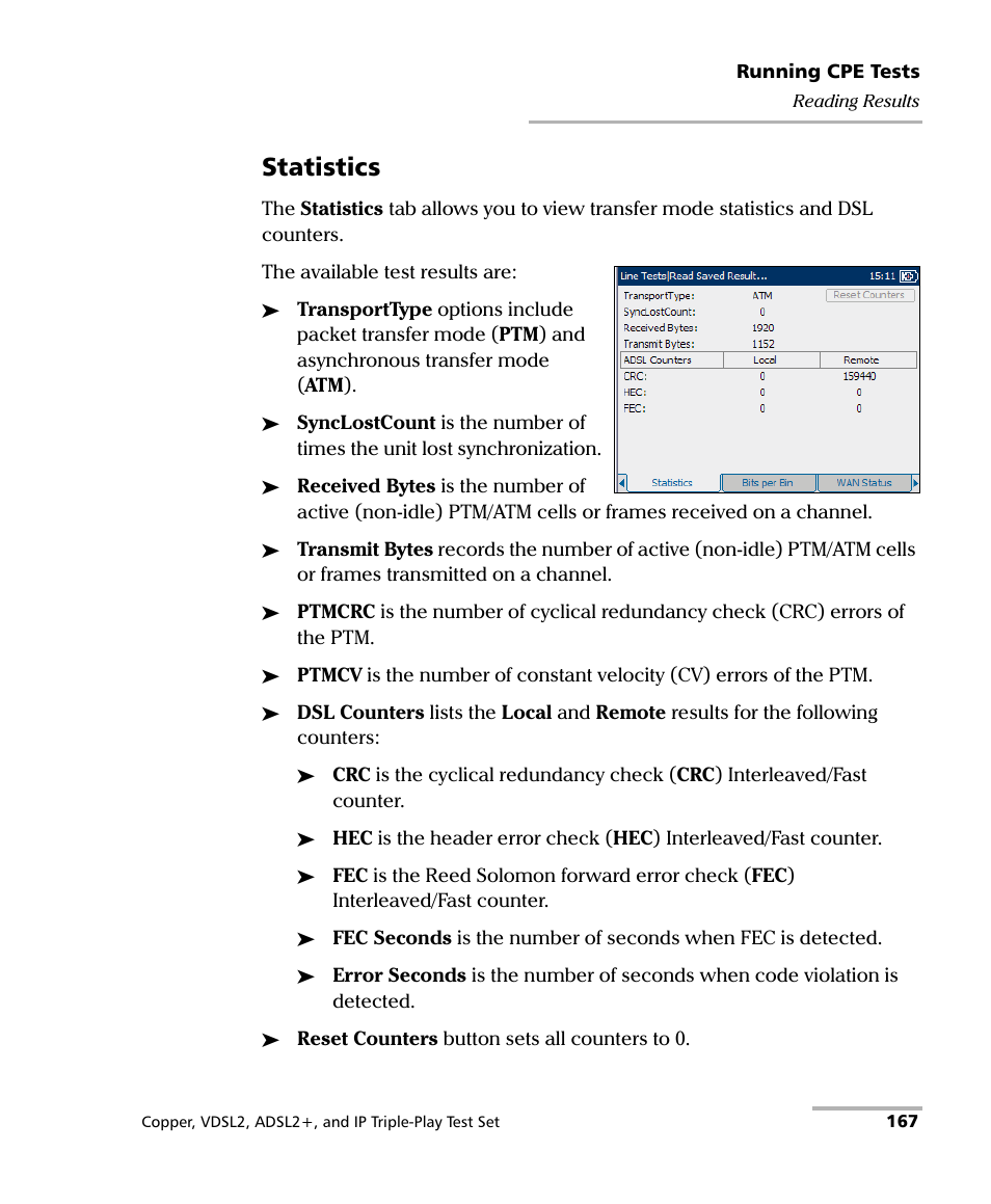 Statistics | EXFO VDSL2 User Manual | Page 175 / 267