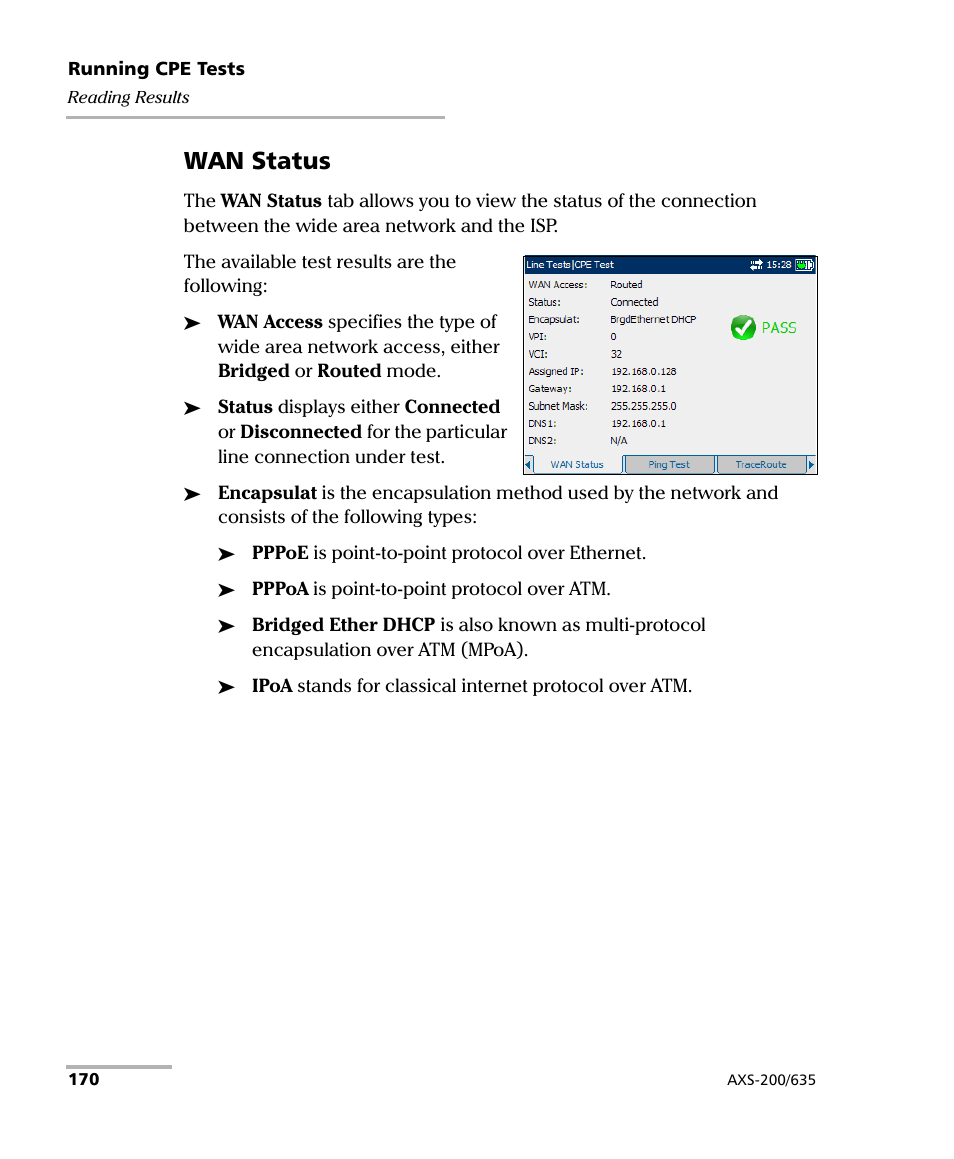 Wan status | EXFO VDSL2 User Manual | Page 178 / 267