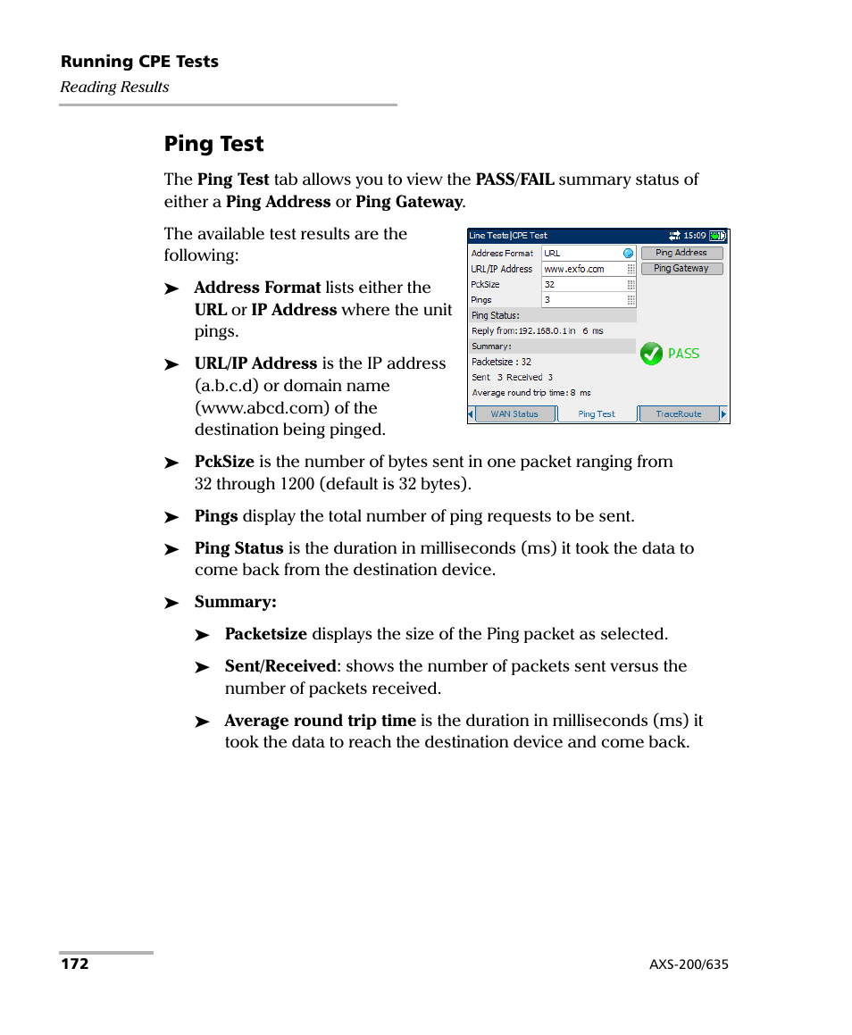 Ping test | EXFO VDSL2 User Manual | Page 180 / 267