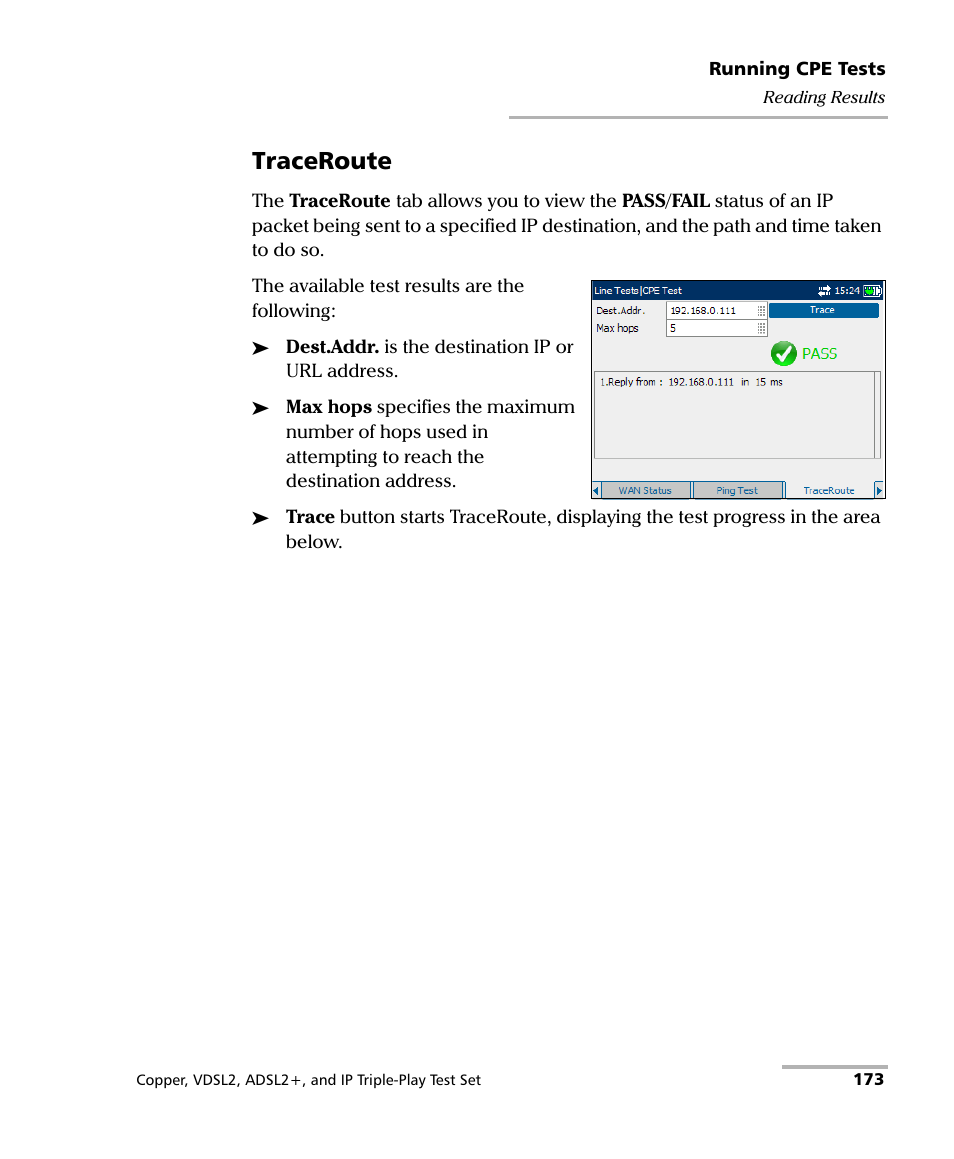 Traceroute | EXFO VDSL2 User Manual | Page 181 / 267