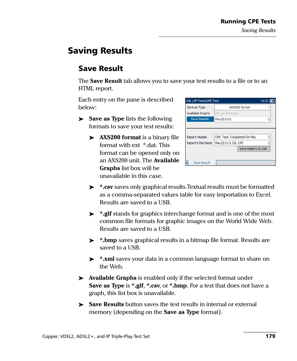 Saving results, Save result | EXFO VDSL2 User Manual | Page 187 / 267