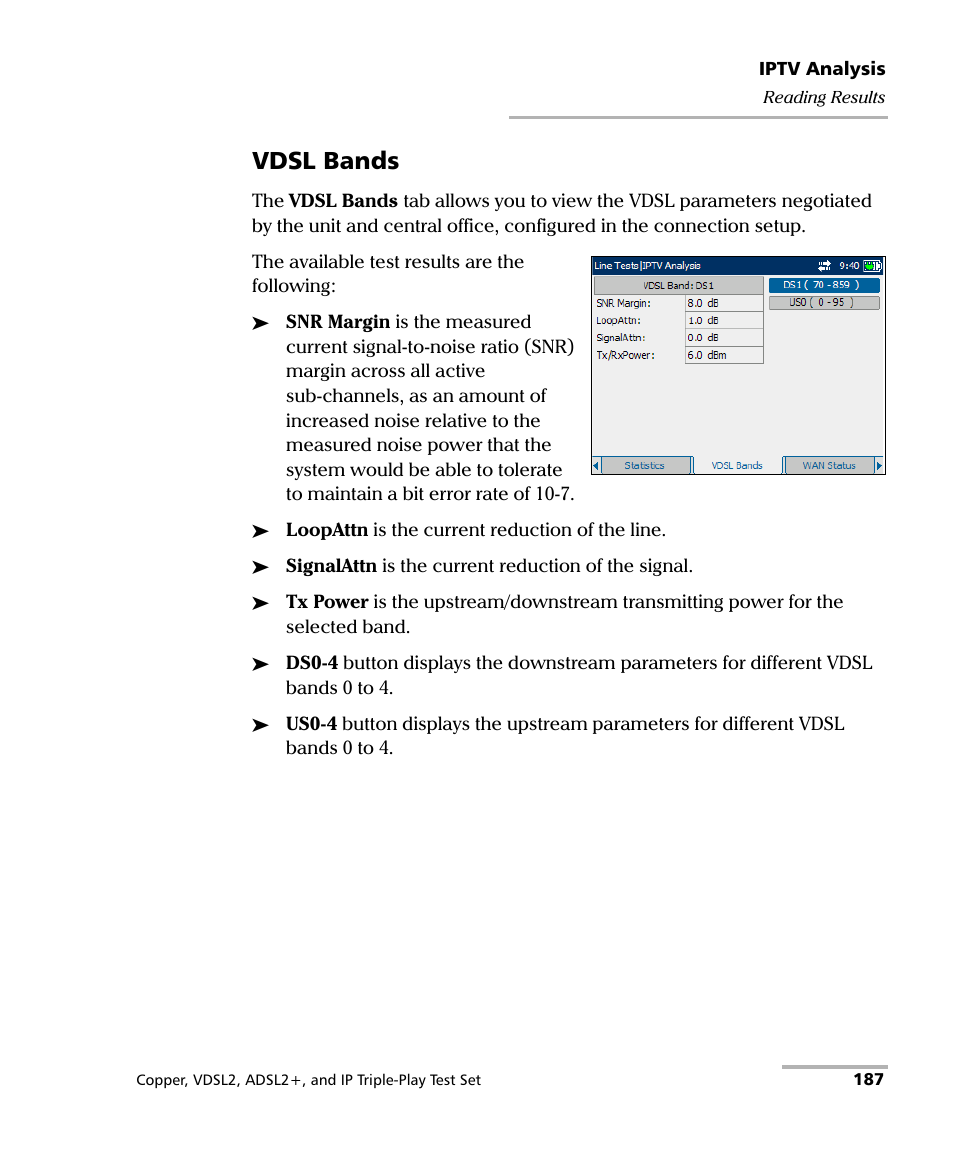 Vdsl bands | EXFO VDSL2 User Manual | Page 195 / 267
