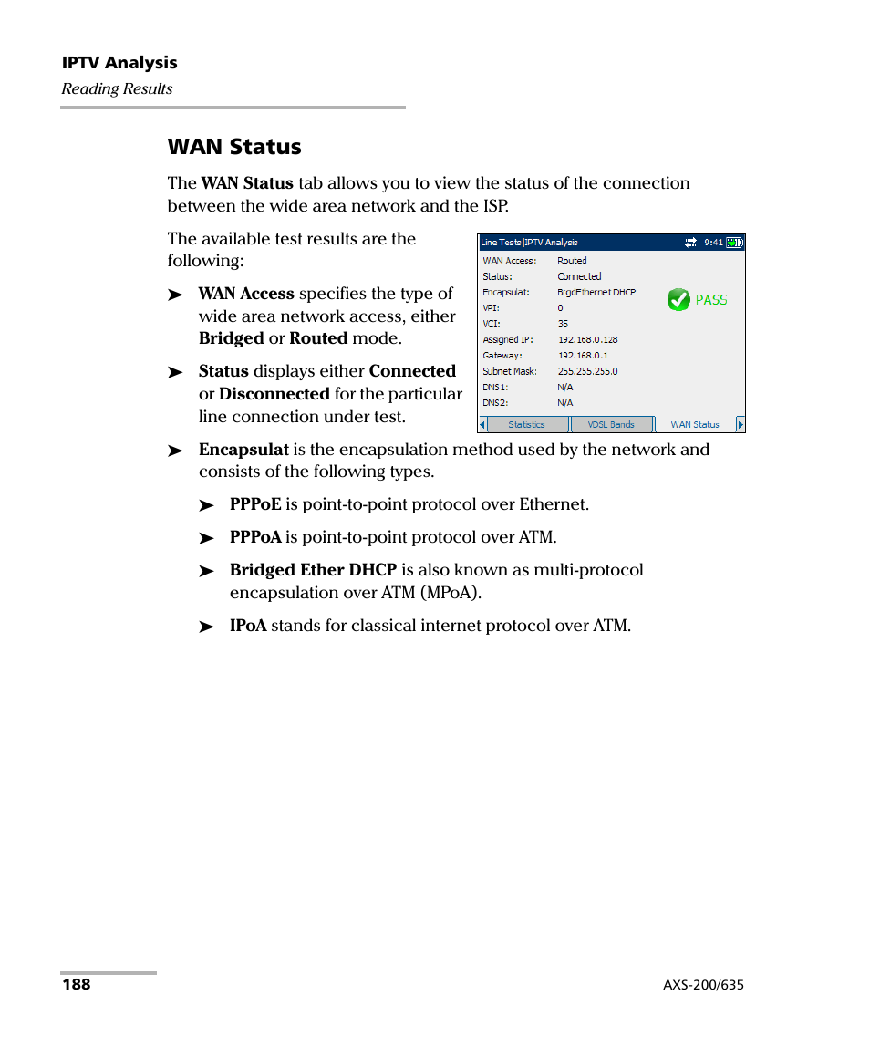 Wan status | EXFO VDSL2 User Manual | Page 196 / 267