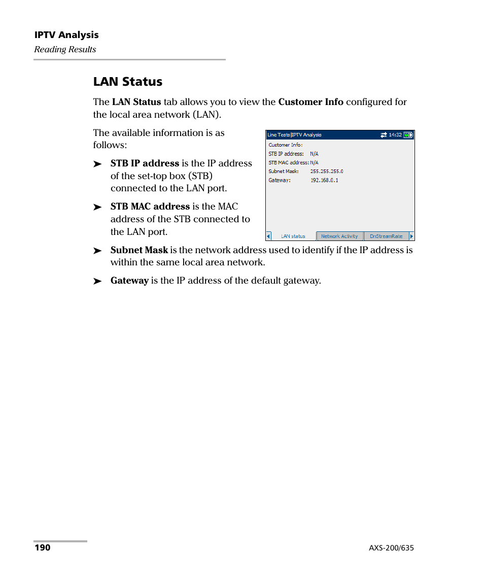 Lan status | EXFO VDSL2 User Manual | Page 198 / 267