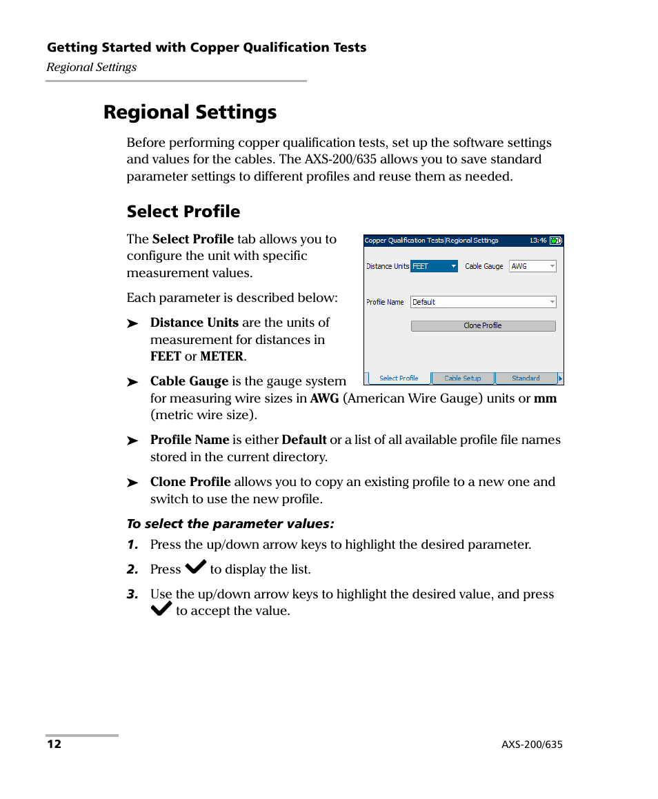 Regional settings, Select profile | EXFO VDSL2 User Manual | Page 20 / 267