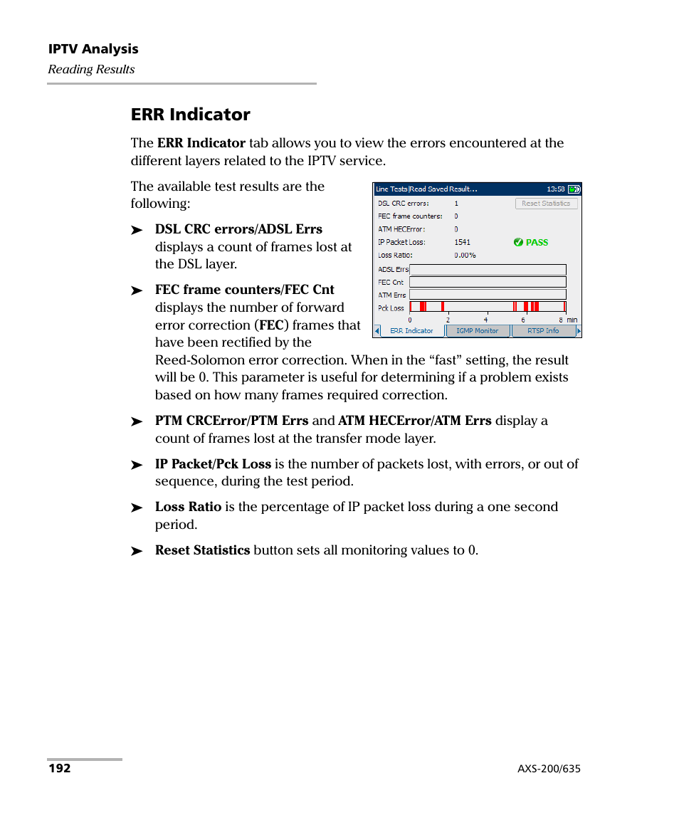 Err indicator | EXFO VDSL2 User Manual | Page 200 / 267