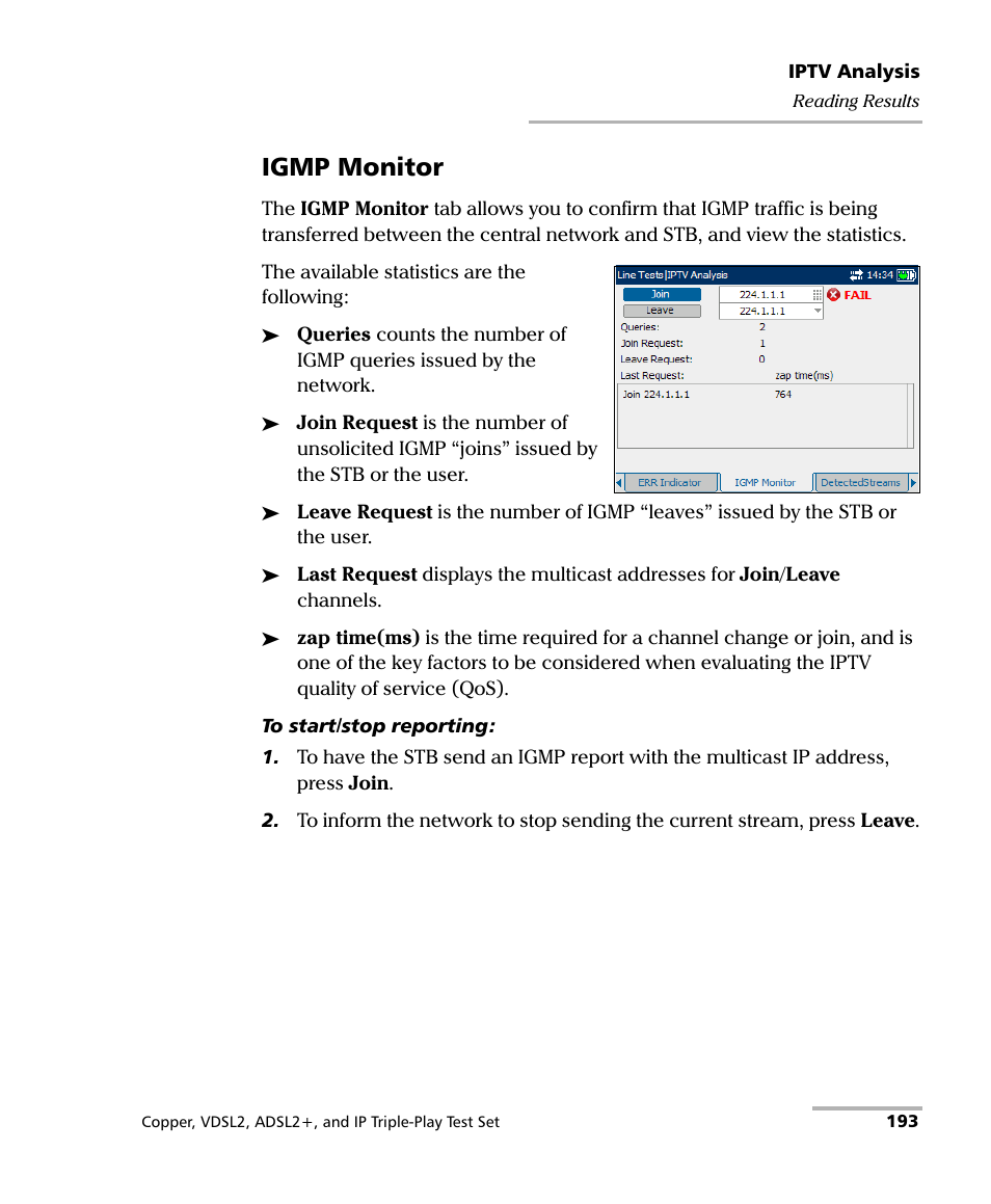 Igmp monitor | EXFO VDSL2 User Manual | Page 201 / 267