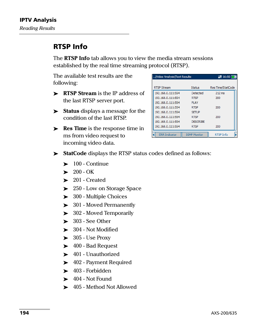 Rtsp info | EXFO VDSL2 User Manual | Page 202 / 267