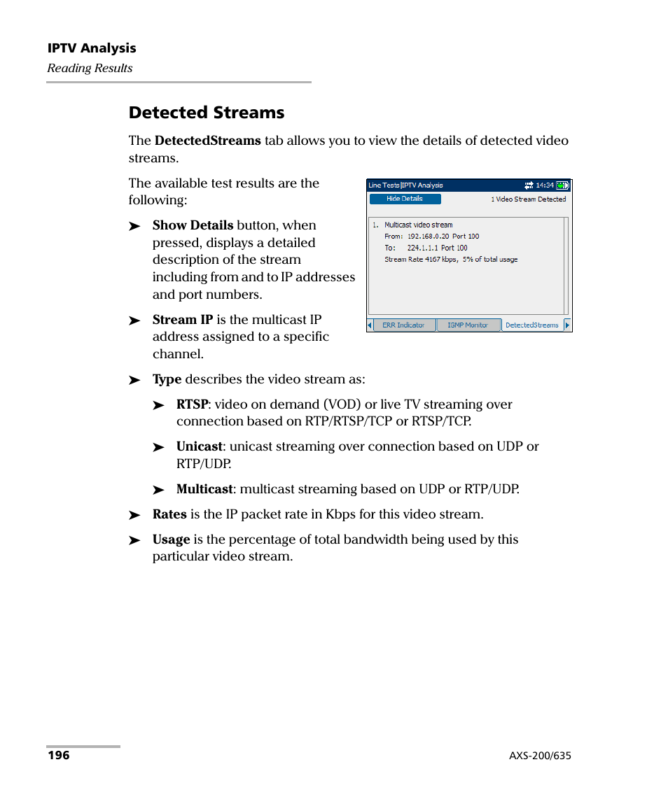 Detected streams | EXFO VDSL2 User Manual | Page 204 / 267