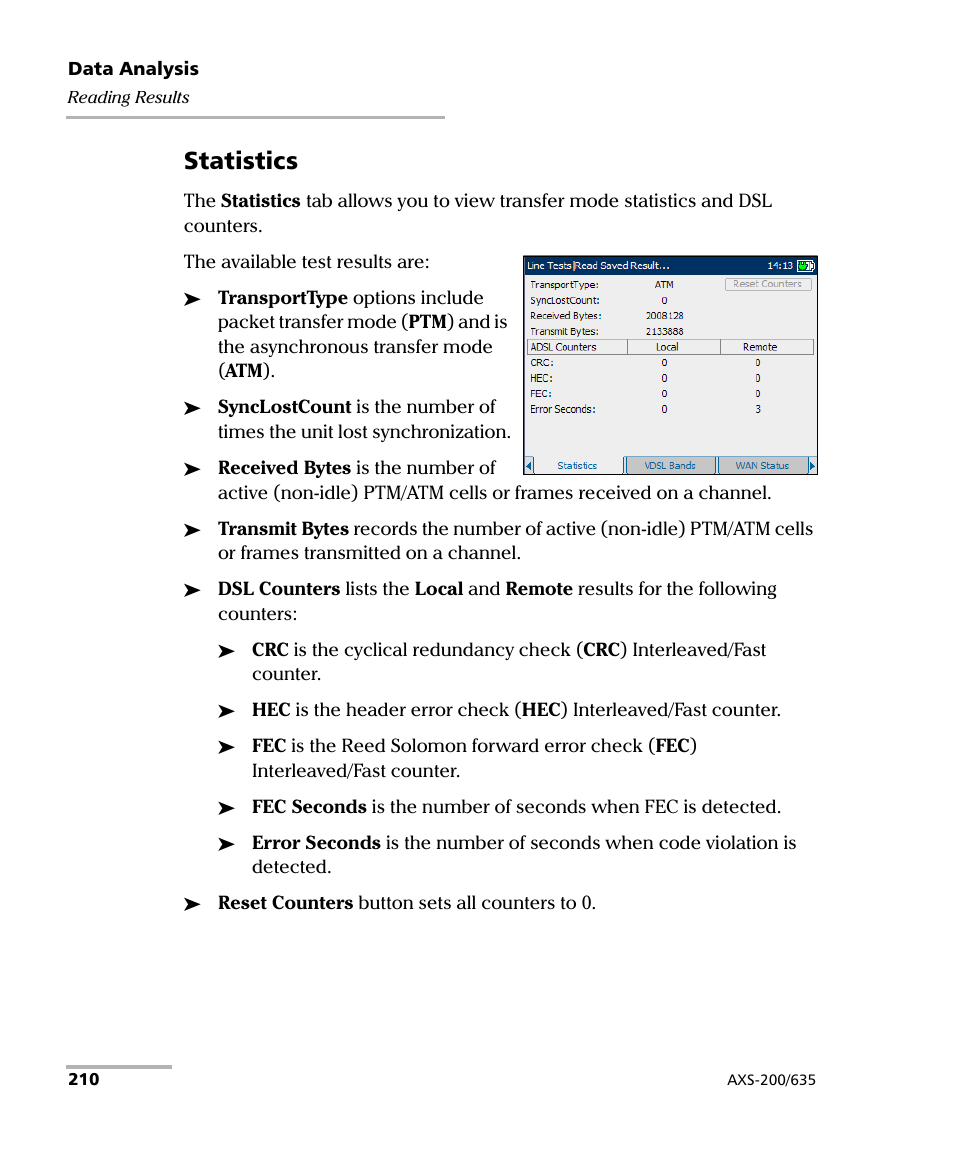 Statistics | EXFO VDSL2 User Manual | Page 218 / 267