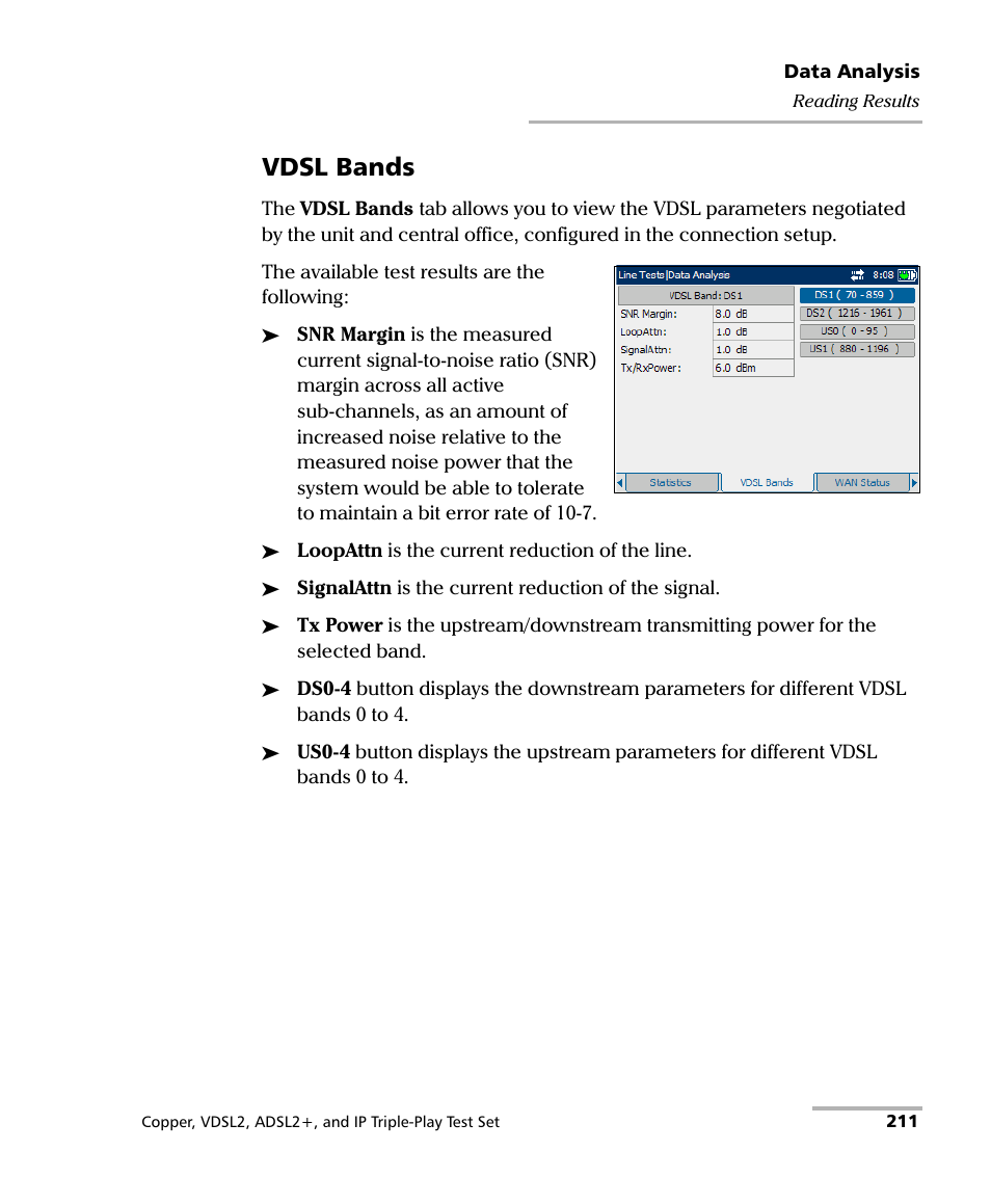 Vdsl bands | EXFO VDSL2 User Manual | Page 219 / 267