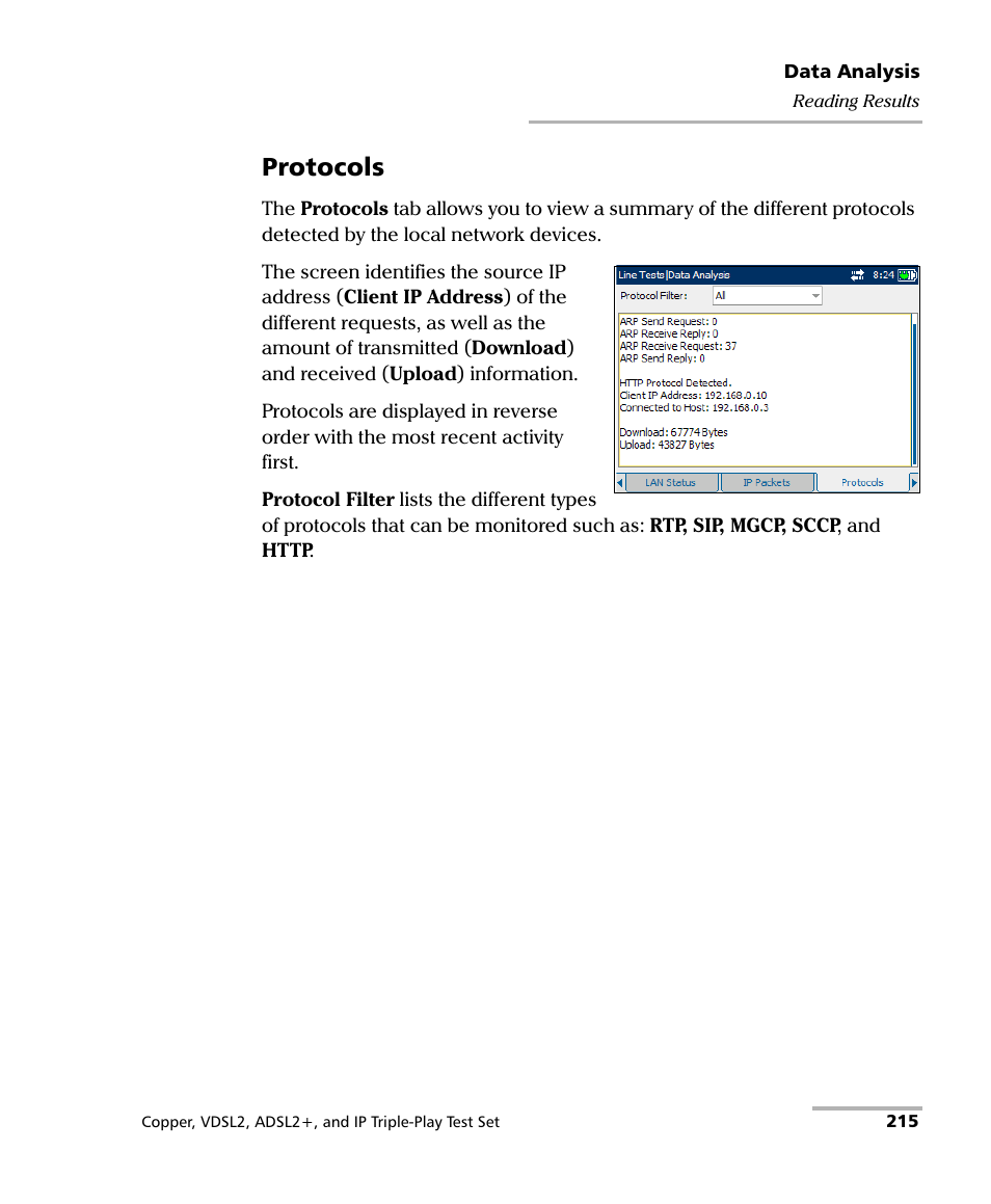 Protocols | EXFO VDSL2 User Manual | Page 223 / 267