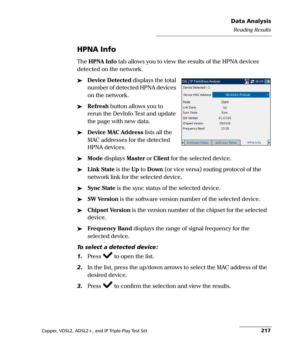 Hpna info | EXFO VDSL2 User Manual | Page 225 / 267