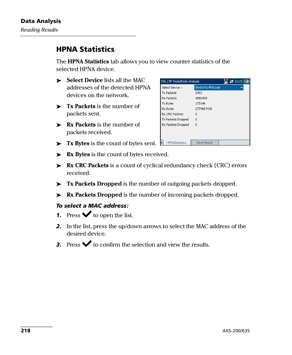 Hpna statistics | EXFO VDSL2 User Manual | Page 226 / 267