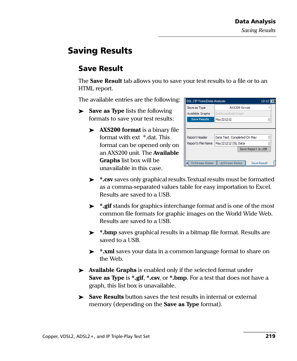 Saving results, Save result | EXFO VDSL2 User Manual | Page 227 / 267