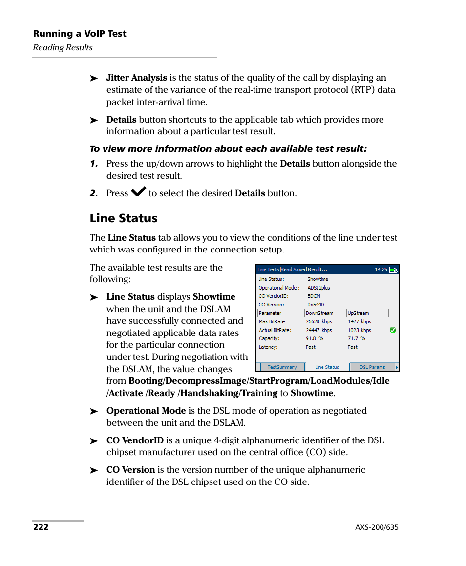 Line status | EXFO VDSL2 User Manual | Page 230 / 267