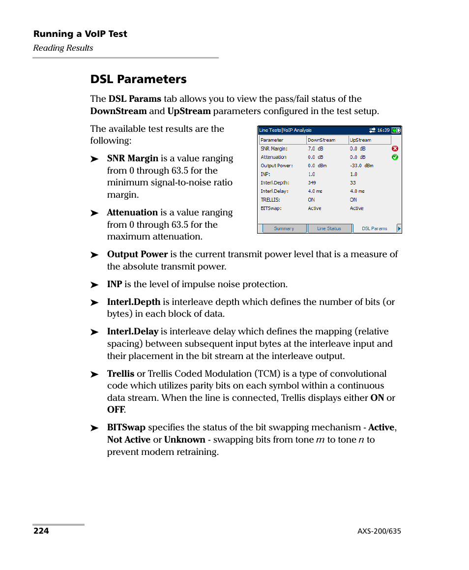 Dsl parameters | EXFO VDSL2 User Manual | Page 232 / 267