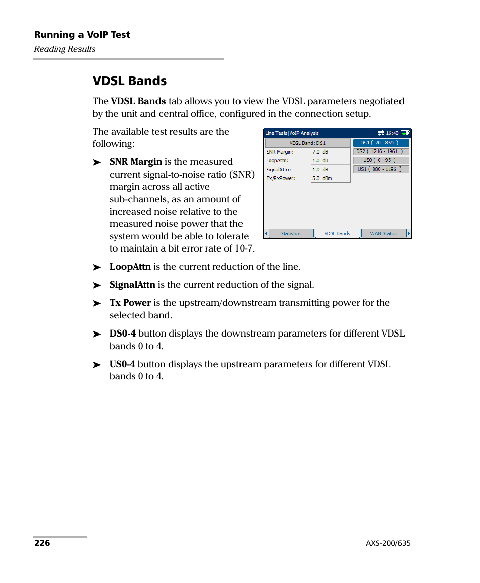 Vdsl bands | EXFO VDSL2 User Manual | Page 234 / 267