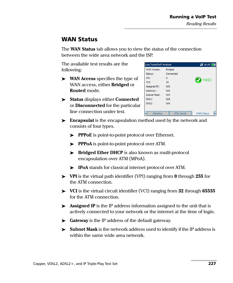 Wan status | EXFO VDSL2 User Manual | Page 235 / 267