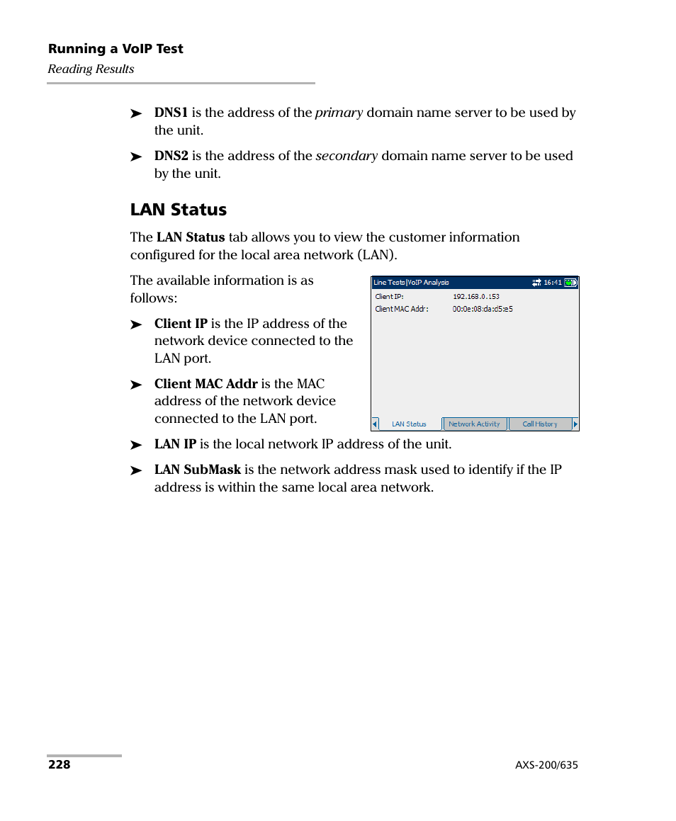 Lan status | EXFO VDSL2 User Manual | Page 236 / 267
