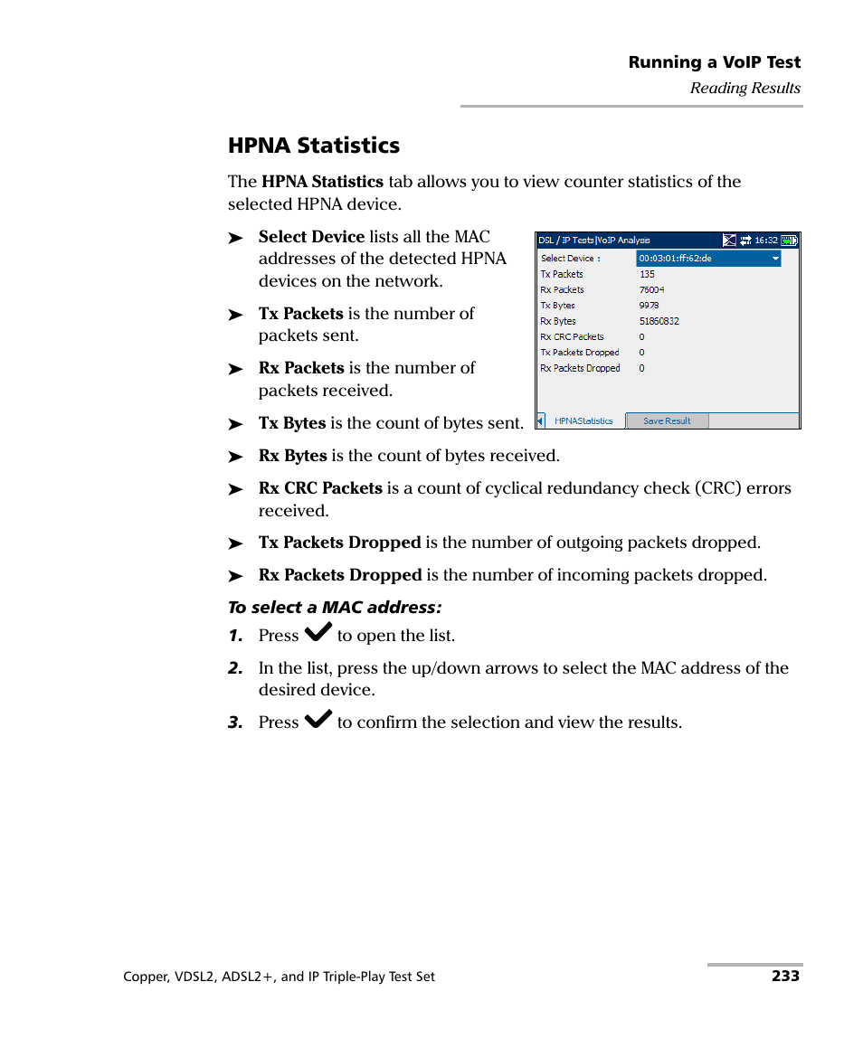 Hpna statistics | EXFO VDSL2 User Manual | Page 241 / 267