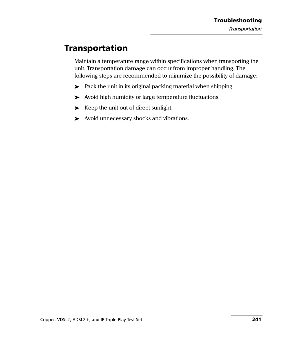 Transportation | EXFO VDSL2 User Manual | Page 249 / 267
