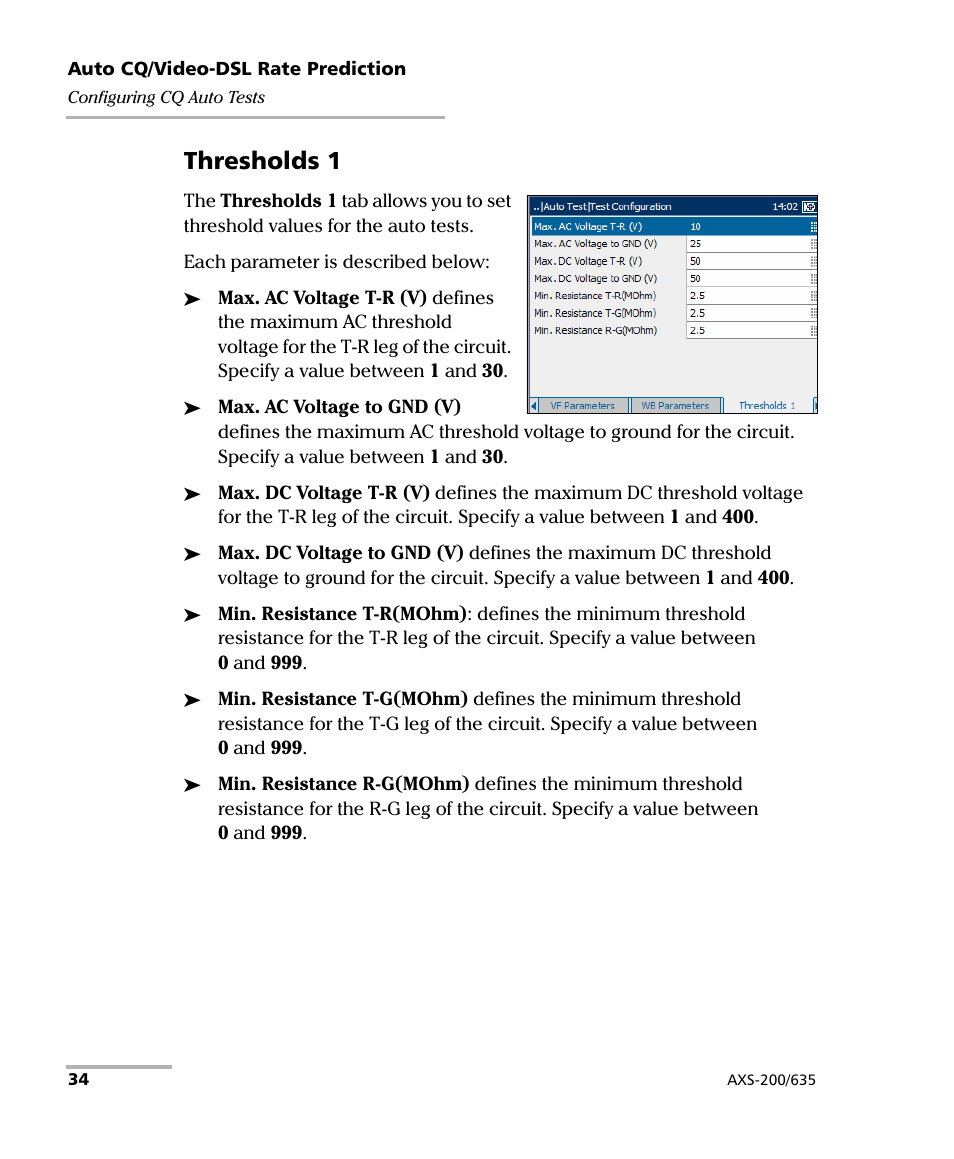 Thresholds 1 | EXFO VDSL2 User Manual | Page 42 / 267