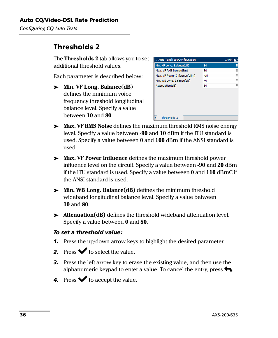 Thresholds 2 | EXFO VDSL2 User Manual | Page 44 / 267