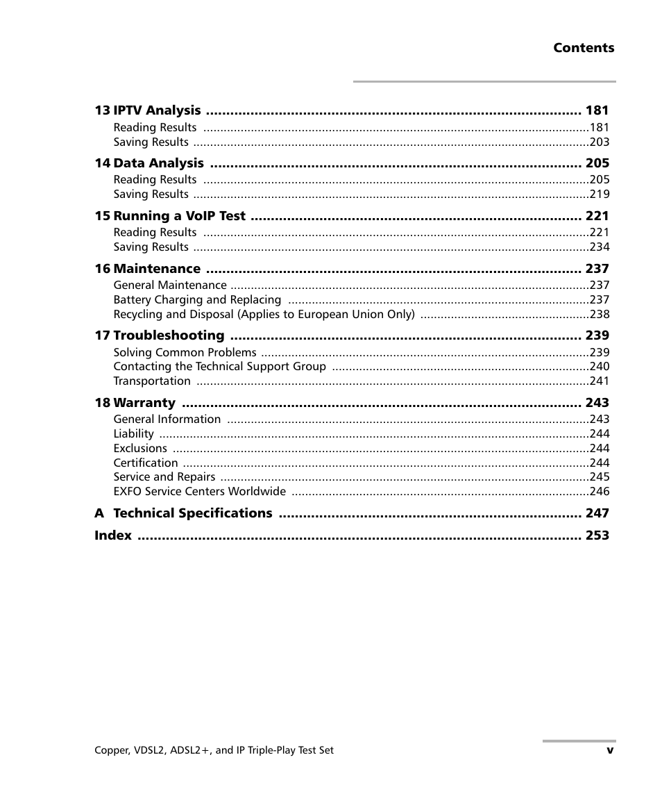 EXFO VDSL2 User Manual | Page 5 / 267