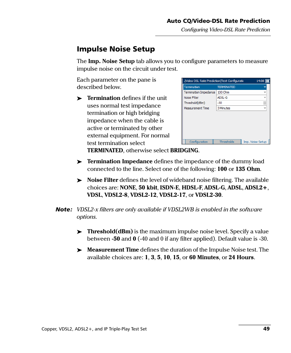 Impulse noise setup | EXFO VDSL2 User Manual | Page 57 / 267