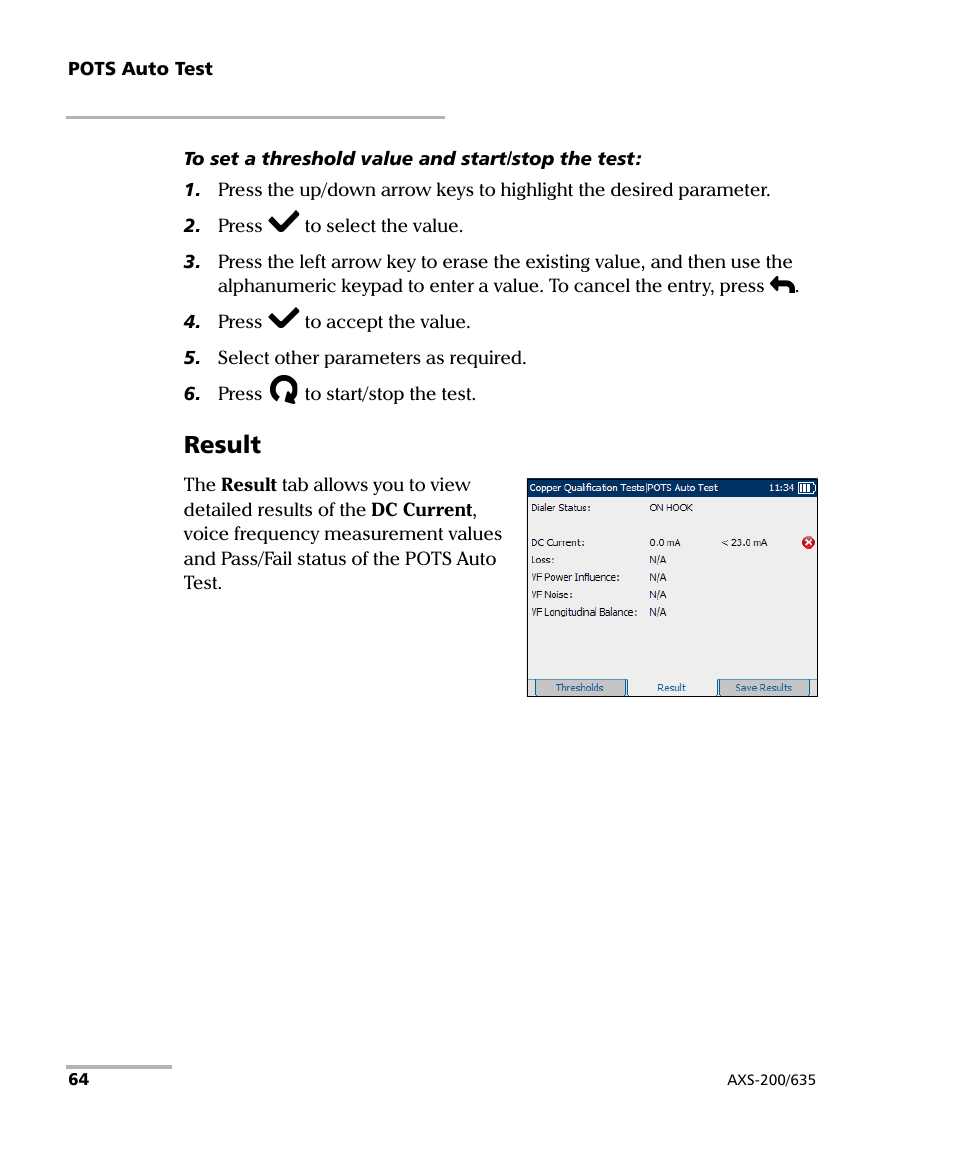 Result | EXFO VDSL2 User Manual | Page 72 / 267