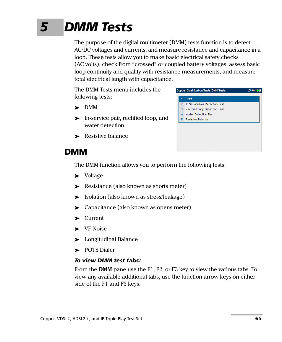 5 dmm tests, 5dmm tests | EXFO VDSL2 User Manual | Page 73 / 267