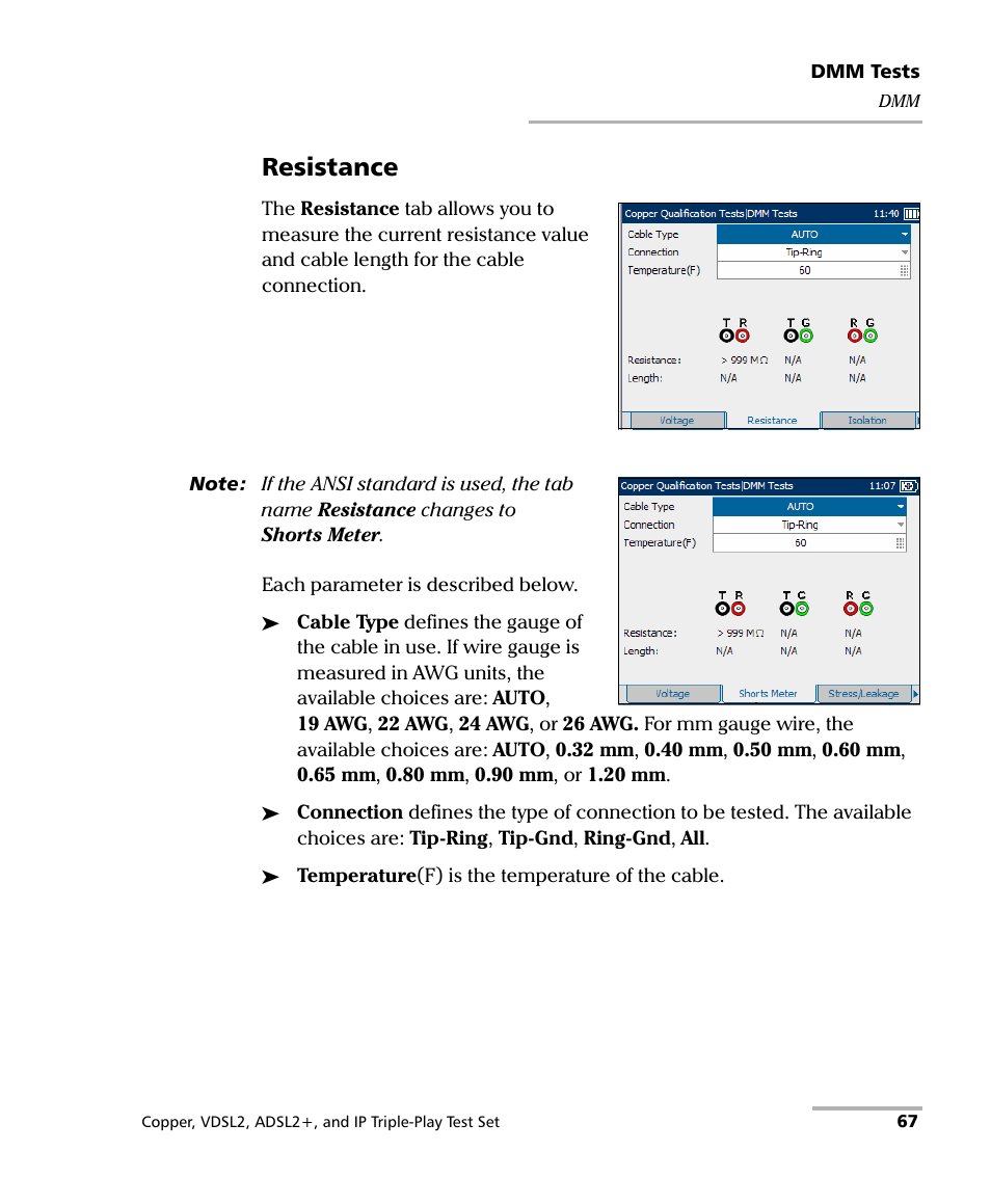 Resistance | EXFO VDSL2 User Manual | Page 75 / 267