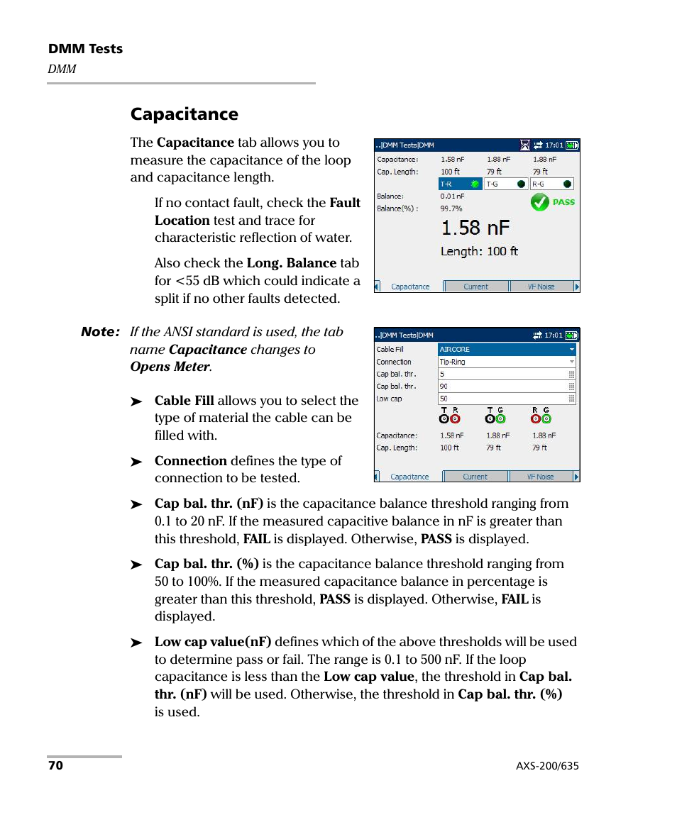 Capacitance | EXFO VDSL2 User Manual | Page 78 / 267