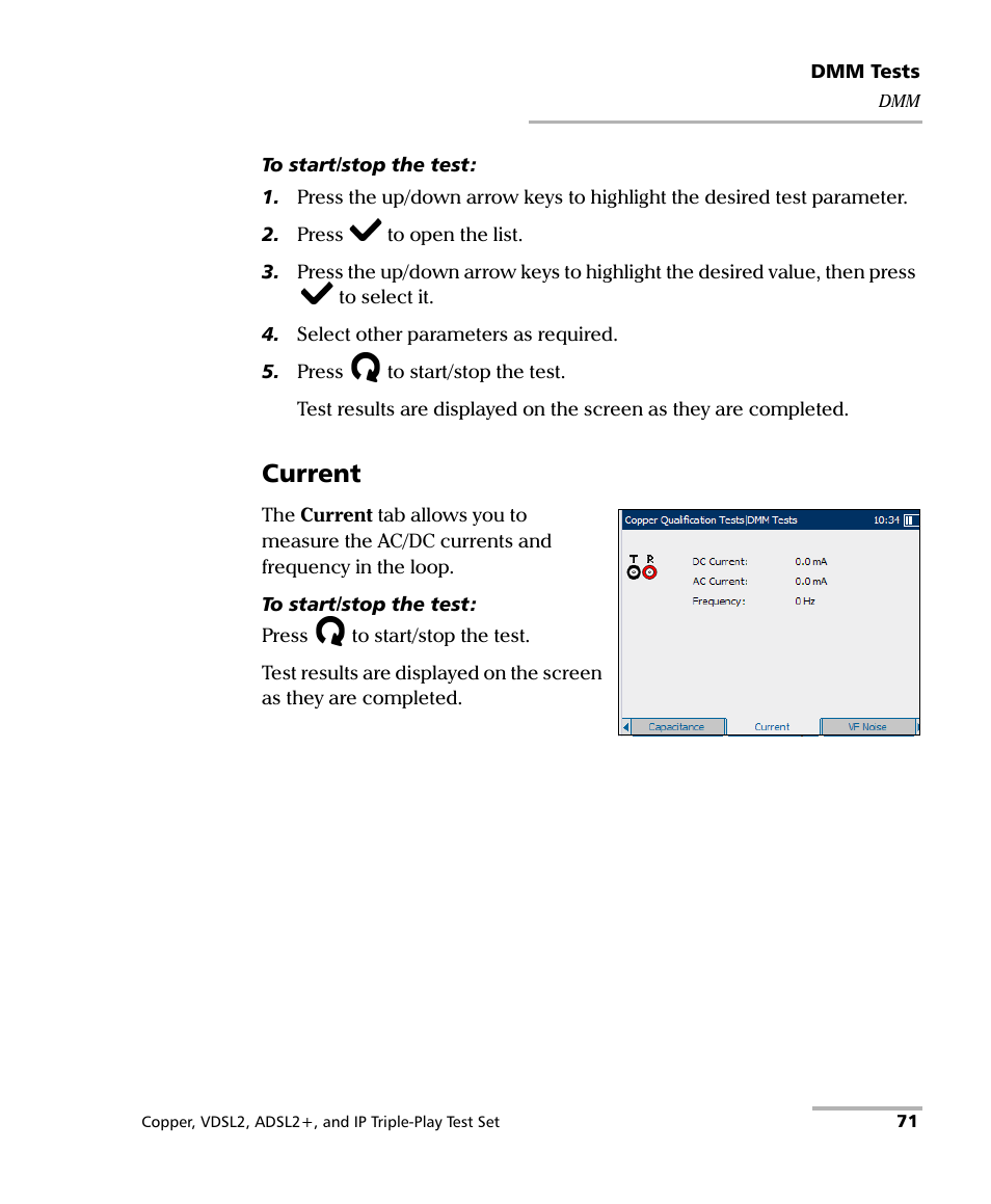 Current | EXFO VDSL2 User Manual | Page 79 / 267